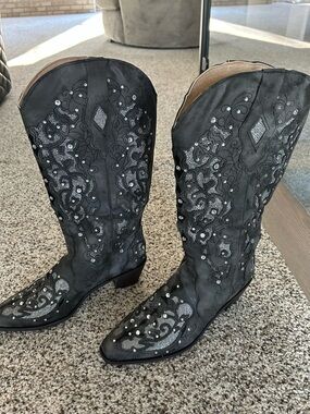 Women's dark grey Embellished Western Boots with bling